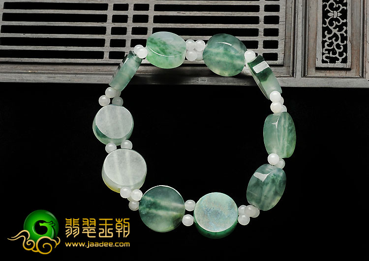 冰种飘花缅甸翡翠A货手链