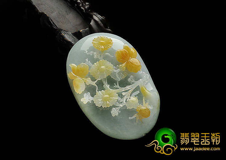 糯冰种黄翡缅甸翡翠A货蝶恋花挂件