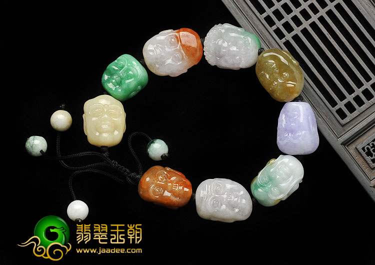 糯冰种多彩缅甸翡翠A货罗汉头手链