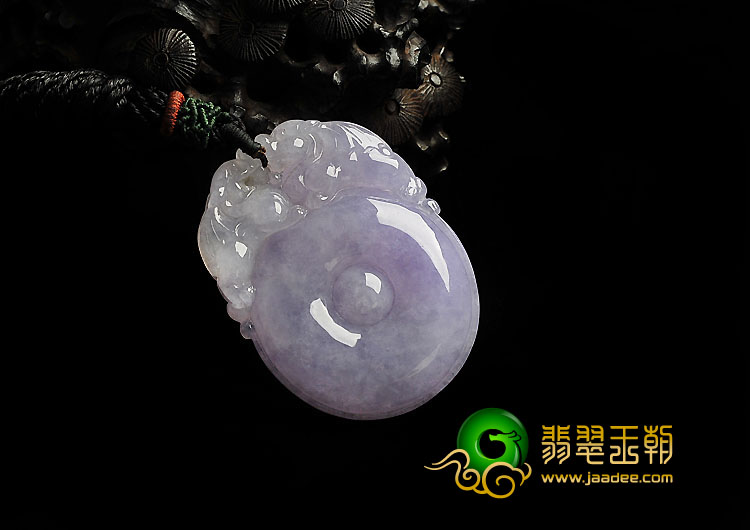 糯冰种紫罗兰缅甸翡翠A货双龙如意挂件