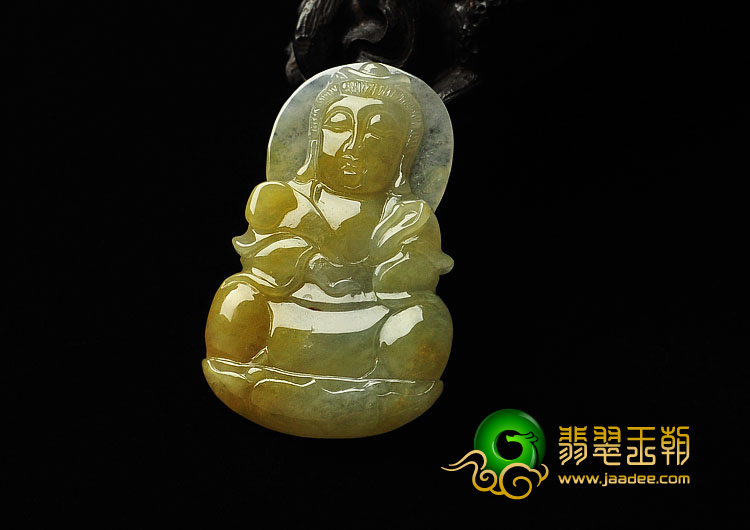 冰种黄翡缅甸翡翠A货观音挂件
