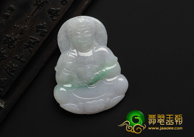 糯冰种春带彩缅甸翡翠A货观音挂件