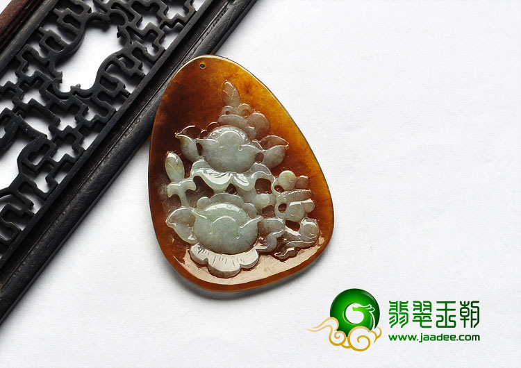 糯冰种褐红翡缅甸翡翠A货富贵花开挂件