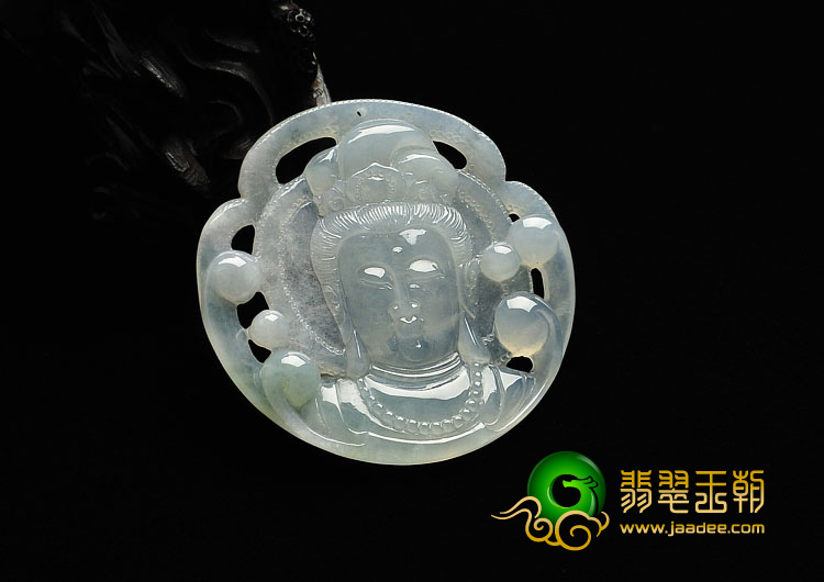冰种淡晴水缅甸翡翠A货观音头挂件