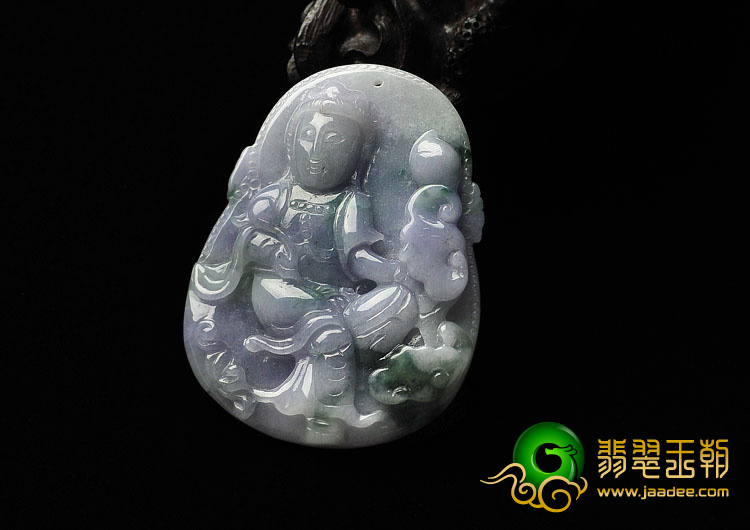 糯冰种紫罗兰飘花缅甸翡翠A货观音挂件