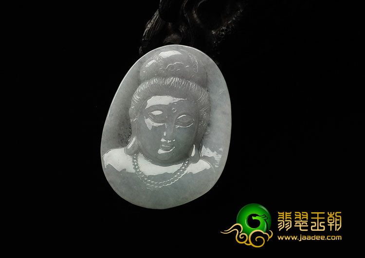 糯冰种淡晴水缅甸翡翠A货观音头挂件