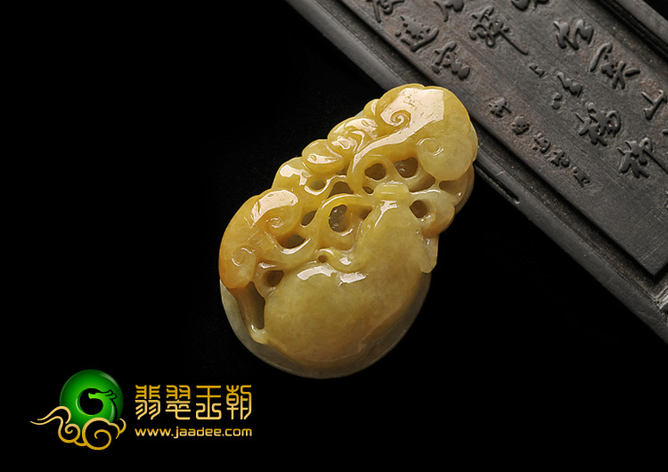 细糯种黄翡缅甸翡翠A货玉鼠如意挂件