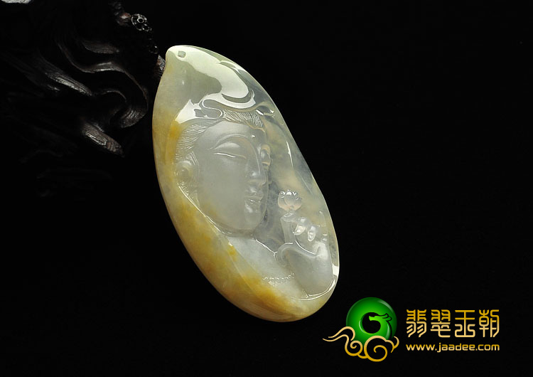 冰种黄翡缅甸翡翠A货观音头挂件