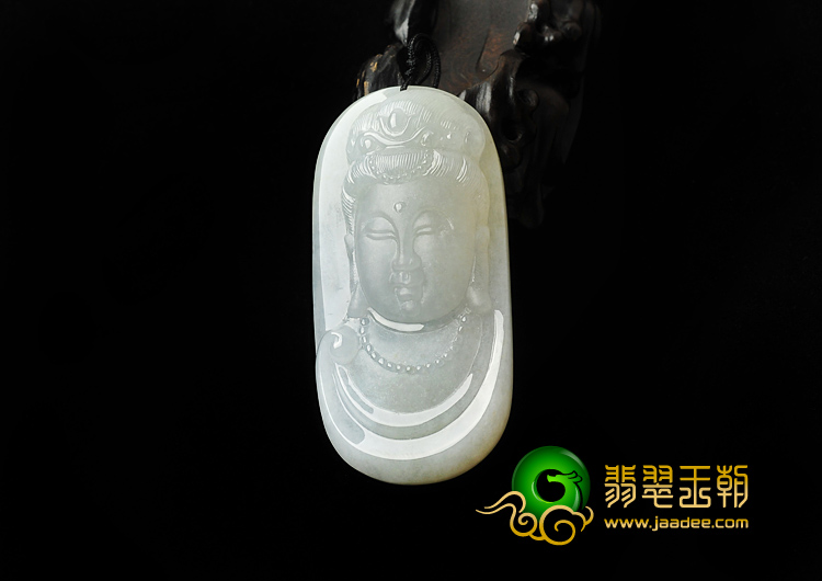 冰种淡晴水缅甸翡翠A货观音头挂件