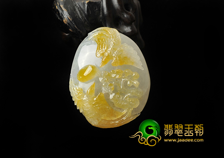 糯冰种黄翡缅甸翡翠A货双喜临门挂件