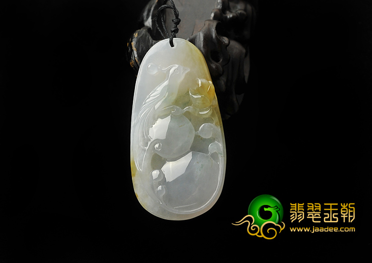 冰种黄翡飘花缅甸翡翠A货喜得连科挂件