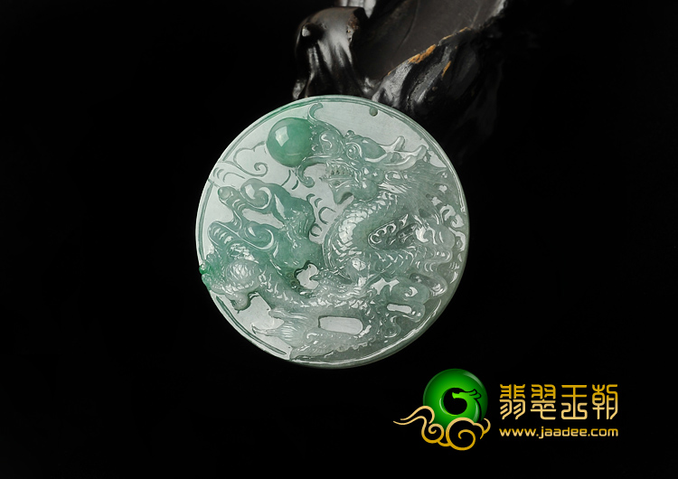 糯冰种晴水飘翠缅甸翡翠A货龙凤呈祥挂件