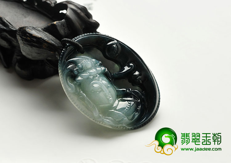 糯冰种油青缅甸翡翠A货观音头挂件