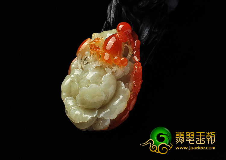 糯冰种红黄翡缅甸翡翠A货富贵花开挂件