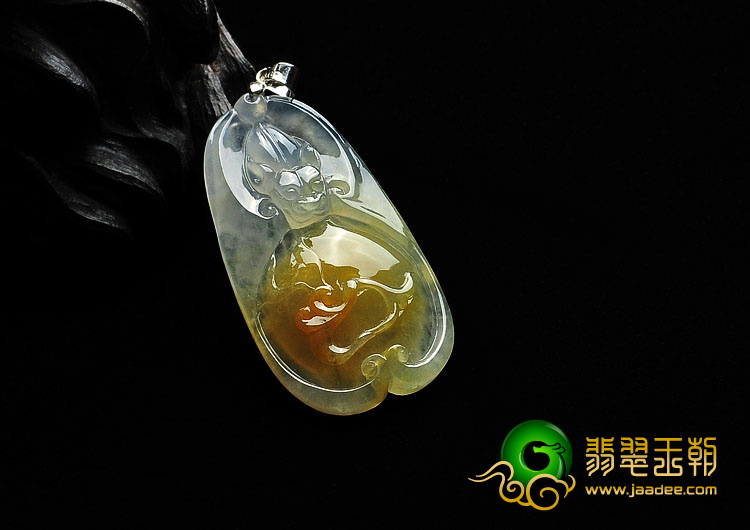 冰种黄翡缅甸翡翠A货福寿如意挂件