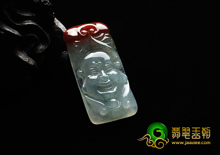 冰种红翡缅甸翡翠A货佛头挂件