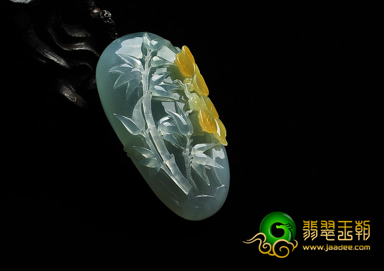 冰种晴水黄翡缅甸翡翠A货节节高升挂件
