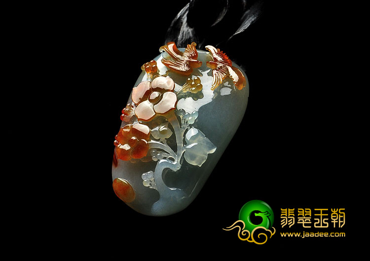 糯冰种红黄翡缅甸翡翠A货喜上眉梢挂件