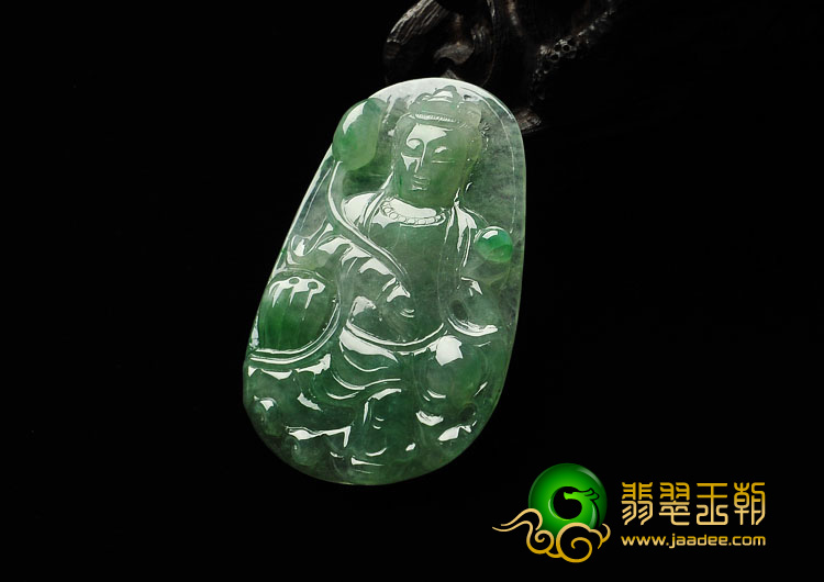 冰种飘绿花缅甸翡翠A货观音挂件
