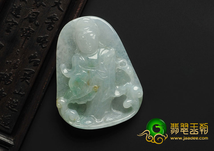 糯冰种晴水缅甸翡翠A货观音挂件
