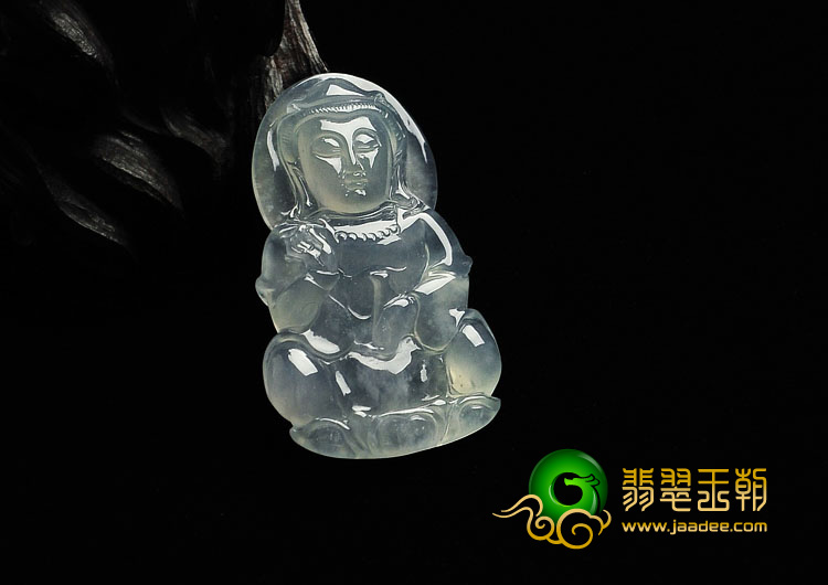 冰玻种晴水缅甸翡翠A货观音挂件