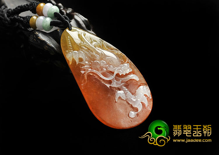冰种红黄翡缅甸翡翠A货龙头挂件