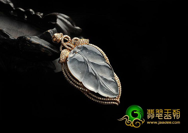 玻璃种缅甸翡翠A货镶玫瑰金金枝玉叶胸坠（真钻）
