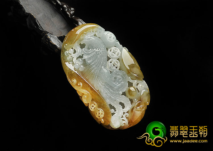 冰种晴水褐黄翡缅甸翡翠A货凤来仪挂件