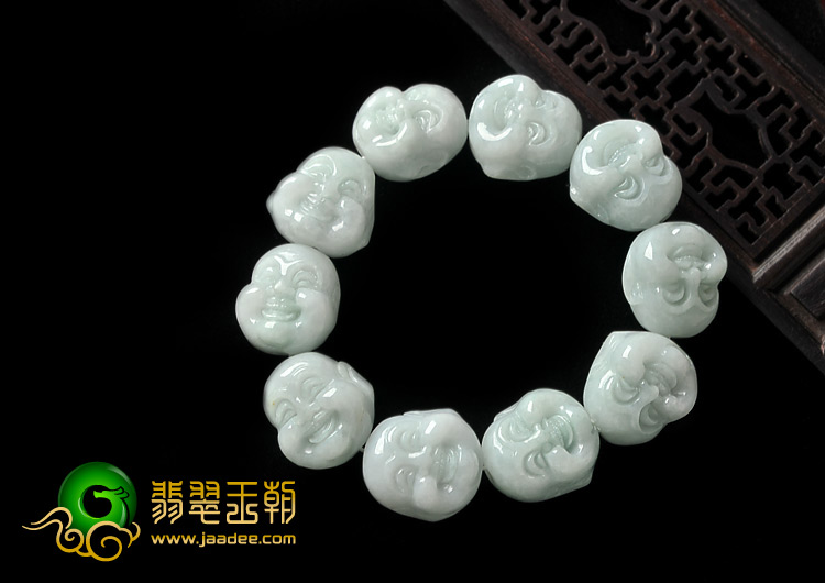 糯冰种晴水缅甸翡翠A货佛头手链