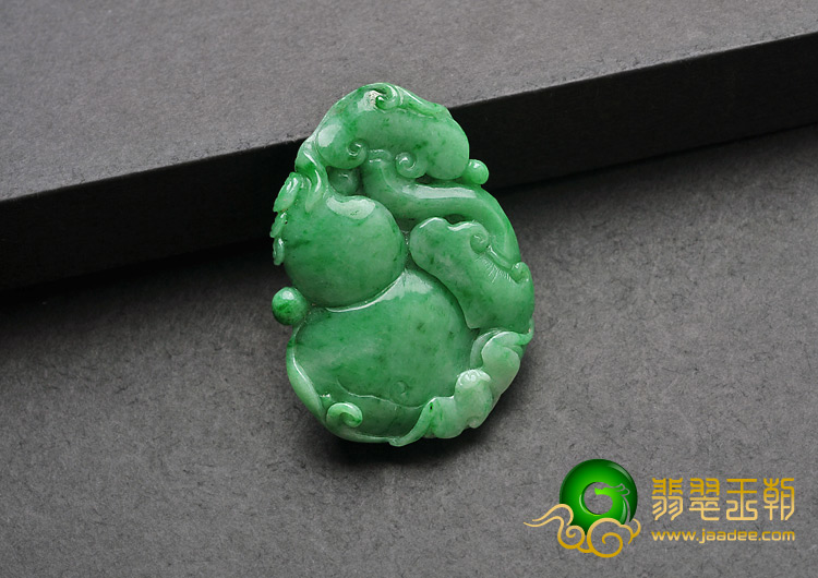 细糯种阳绿缅甸翡翠A货福禄如意挂件