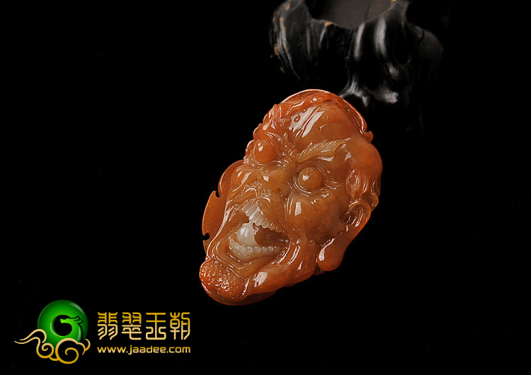 糯冰种红黄翡缅甸翡翠A货鬼头挂件