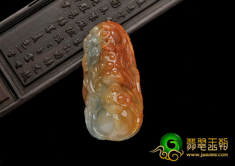 糯冰种红黄翡缅甸翡翠A货金玉满堂挂件
