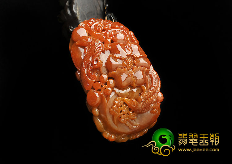 细糯种红黄翡缅甸翡翠A货富贵花开手玩件