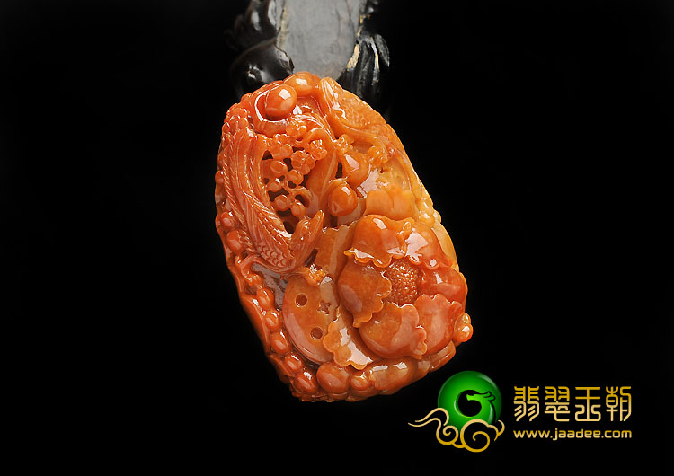 细糯种红黄翡缅甸翡翠A货富贵花开手玩件