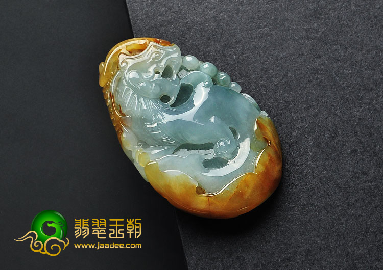 糯冰种晴水黄翡缅甸翡翠A货龙行如意挂件