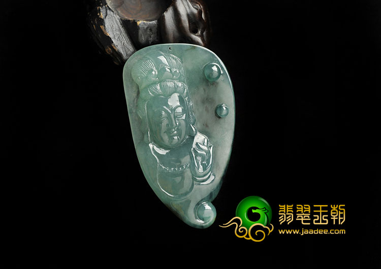 冰种飘花缅甸翡翠A货观音头挂件