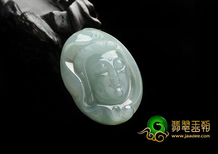 糯冰种晴水缅甸翡翠A货观音头挂件