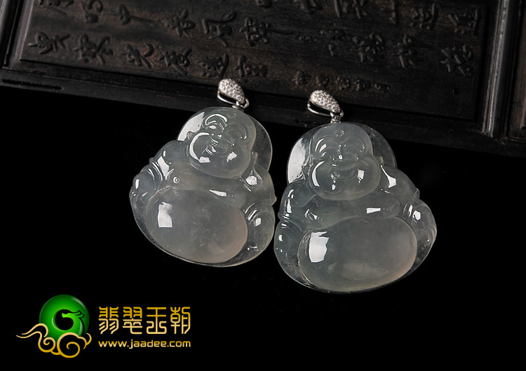 冰种晴水缅甸翡翠A货玉佛挂件（一对）