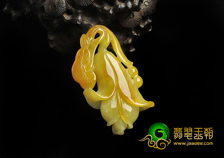 糯冰种黄翡缅甸翡翠A货玉兰花挂件