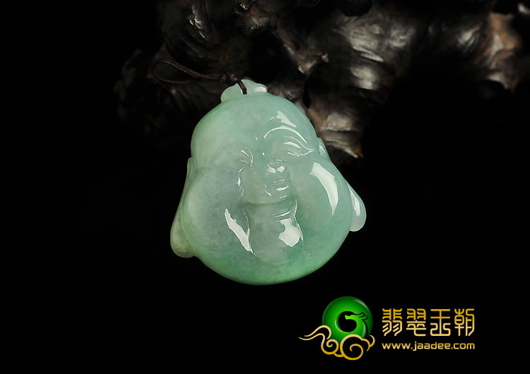 糯冰种豆色缅甸翡翠A货佛头挂件