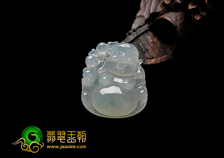 冰种略飘花缅甸翡翠A货玉佛挂件