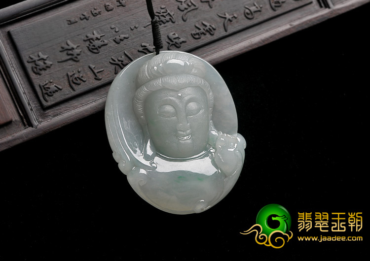 糯冰种晴水缅甸翡翠A货观音头挂件