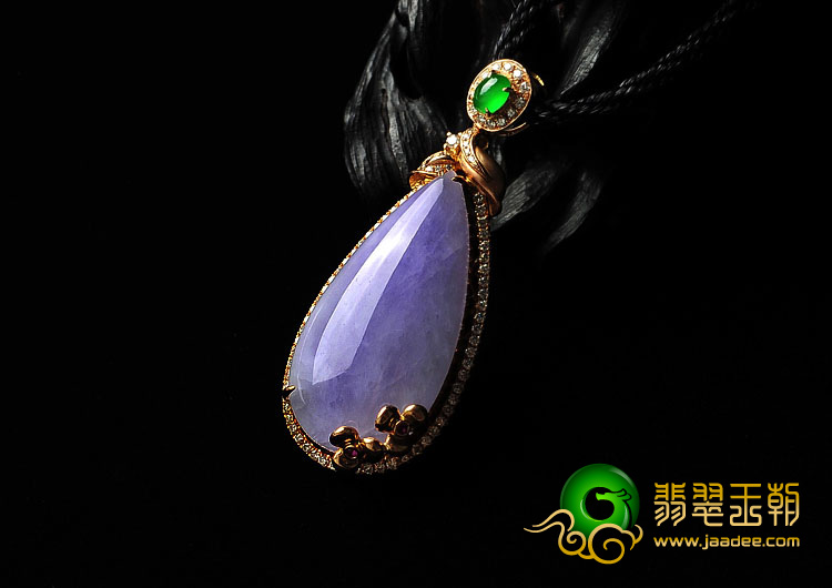 糯冰种紫罗兰缅甸翡翠A货镶玫瑰金春暖花开胸坠（真钻）