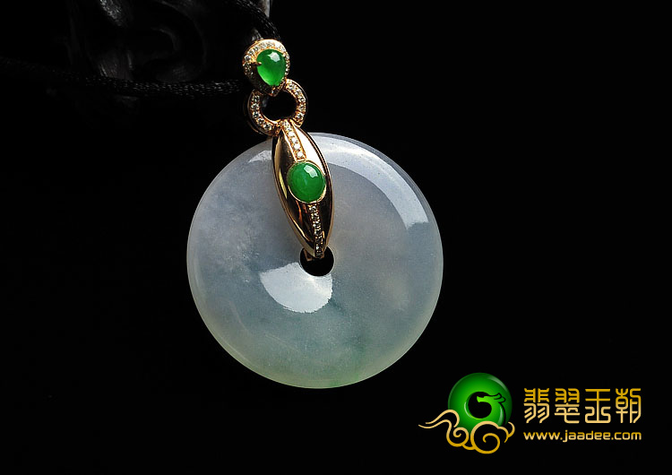 冰种晴水缅甸翡翠A货镶玫瑰金平安扣胸坠（真钻）