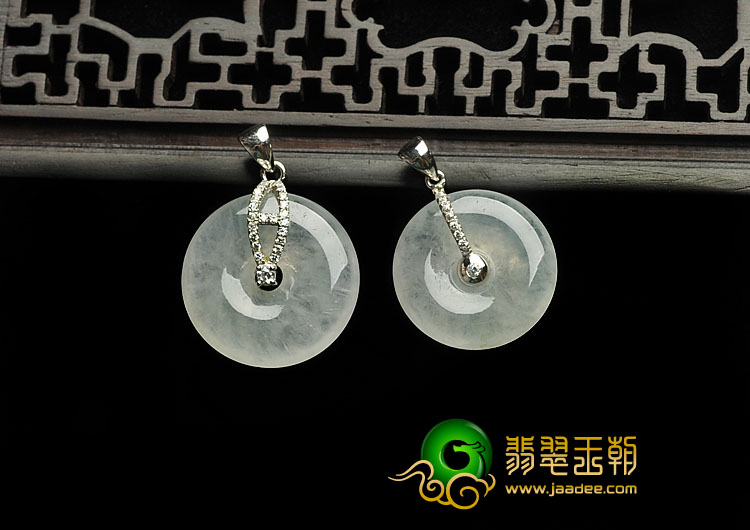 冰种淡晴水缅甸翡翠A货镶银平安扣胸坠（水钻）（单价）