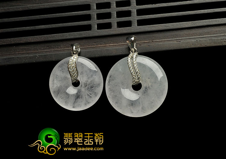 冰种缅甸翡翠A货镶银平安扣胸坠（水钻）（单价）