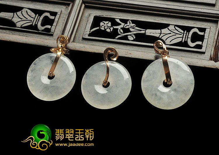 冰种缅甸翡翠A货银镀玫瑰金平安扣胸坠（水钻）（单价）
