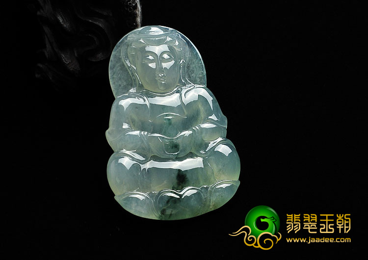 冰种飘花缅甸翡翠A货观音挂件