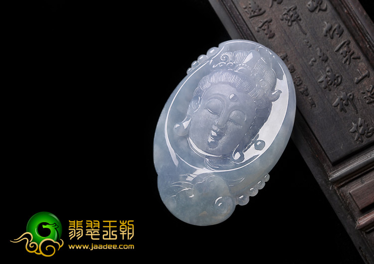 糯冰种紫罗兰缅甸翡翠A货观音头挂件