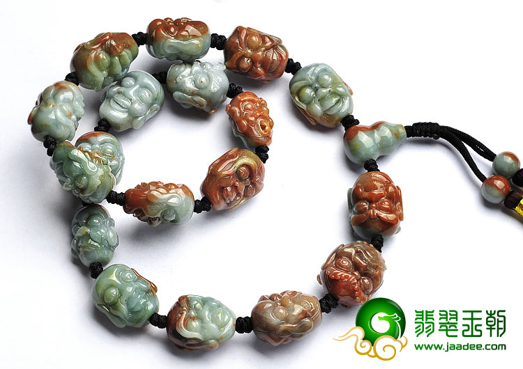 细糯种三彩缅甸翡翠A货罗汉头佛珠链